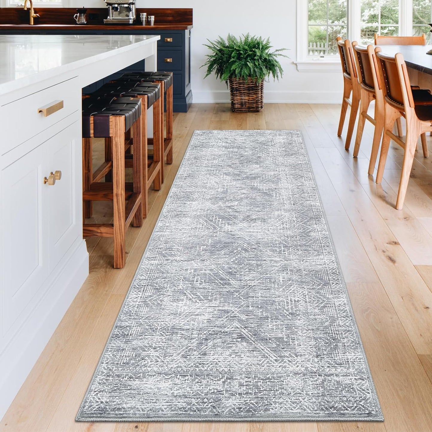 COZYLOOM 2x8 Runner Rug for Living Room, Kitchen Modern Washable Distressed Accent Carpet with Non-Slip Backing, Ultra-Soft Contemporary Geometric Floor Mat, Bedroom, Grey