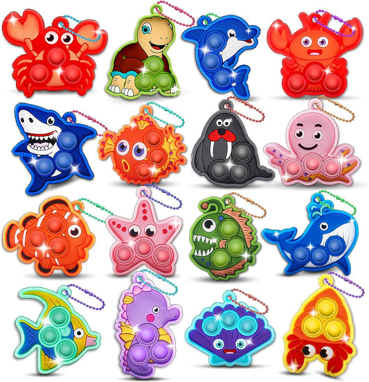 Kiss Monkey Party Favors for Kids 16 PCS Sea Animal Mini Pop Keychain,Under The Sea Party Favors,Birthday Gifts,Goodie Bag Stuffers,Carnival Prizes,Fidgets Classroom Prizes