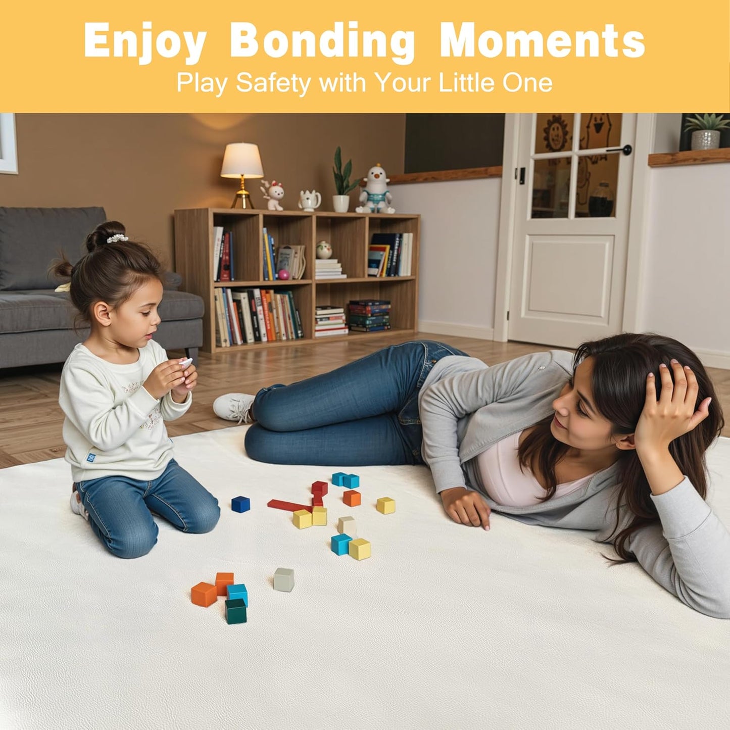 Padded 71" ×59" Large Baby Play Mat for Floor, 1.3" Thick Foam Mat with Soft Vegan Leather, Baby Tummy Time Playmat for Safe Play Area, Non-Slip Bottom, Fits 71" x59" Playpens