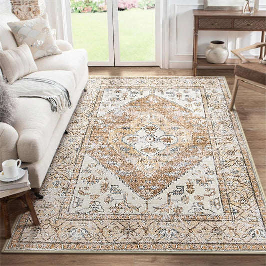 Lahome Boho Area Rug for Living Room - 4x6 Rug Washable Non-Slip Throw Bedroom Rug Lightweight Non-Shedding Large Kitchen Carpet, Oriental Distressed Print Carpet for Office Classroom Dining Room