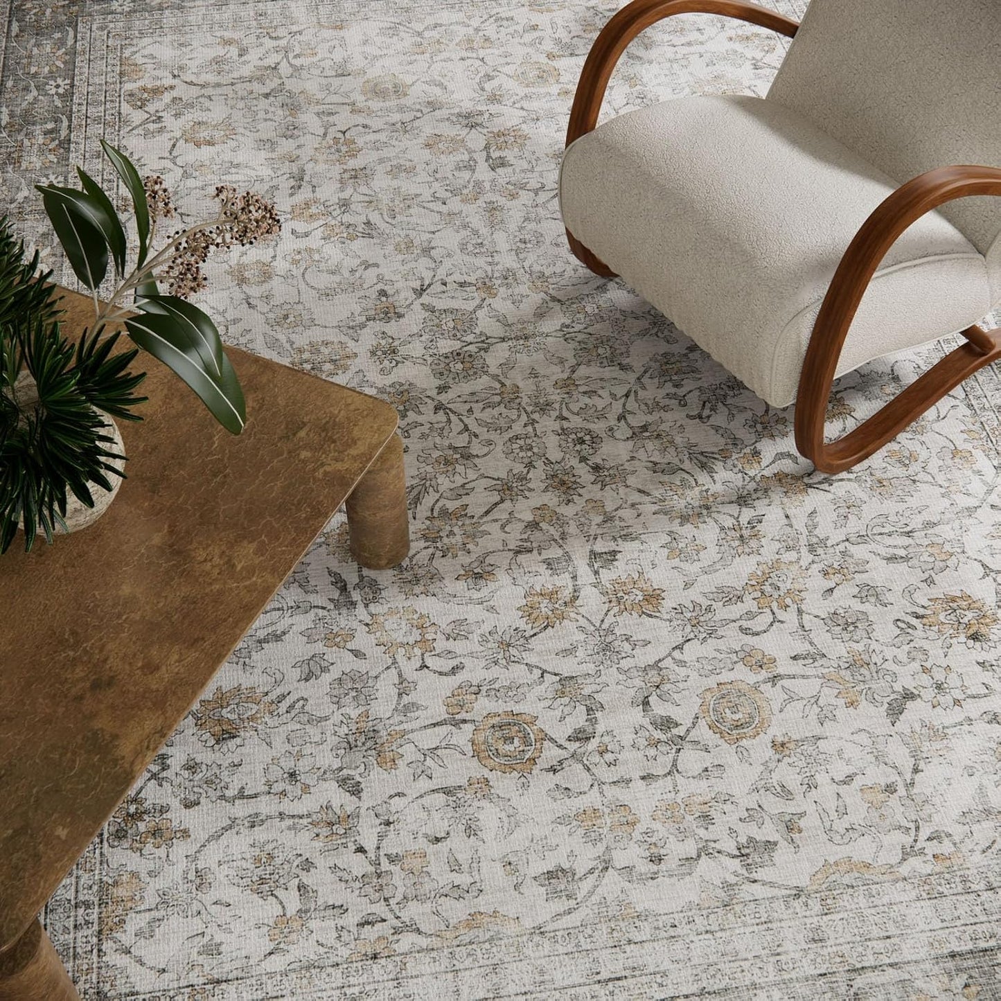 Machine Washable Rugs for Living Room: 5x7 Area Rugs for Bedroom Vintage Stain Resistant Non Slip Low Pile Soft Boho Carpet for Kitchen Dining Room Farmhouse Kids Room Nursery