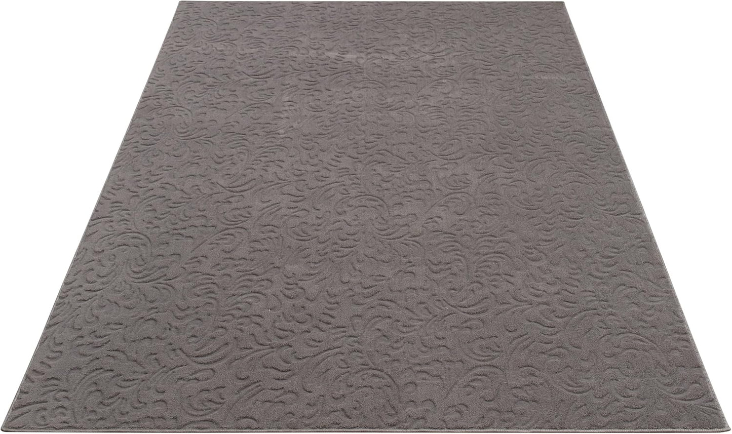Non-Slip Washable 5x7 Area Rugs for Living Room Bedroom, Ultra Soft Bedside Rug, Indoor Floor Carpet for Kids Girls and Boys, Dorms, Nursery Rooms, Non-Skid Area Rug, Flower Grey, 5' x 7'