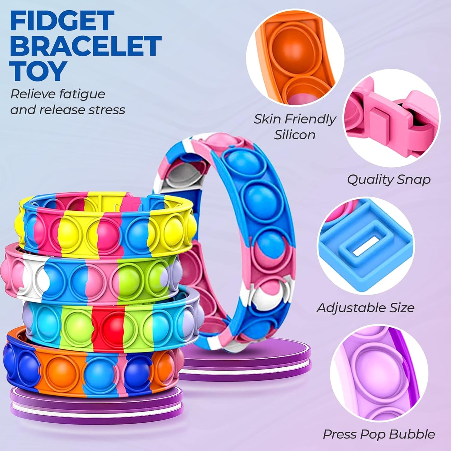16 PCS Bracelets Glow in The Dark Pop it Fidget Toy, Rainbow Party Favors Wristband Set, Push Bubbles Sensory Pack Kids Ages 5 8 12 Adult Student Gift