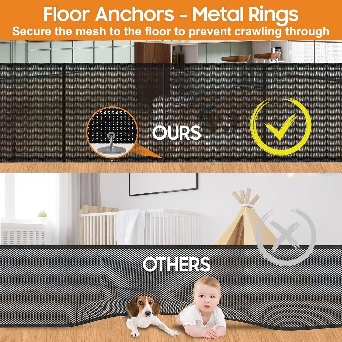 160" Retractable Baby Gates, 42" Extra Tall Upgraded Baby Gate with Reinforced Strip Design, Prevent from Crawling Underneath, Extra Wide Dog Gate Baby Gates for Stairs Doorways Indoor Outdoor