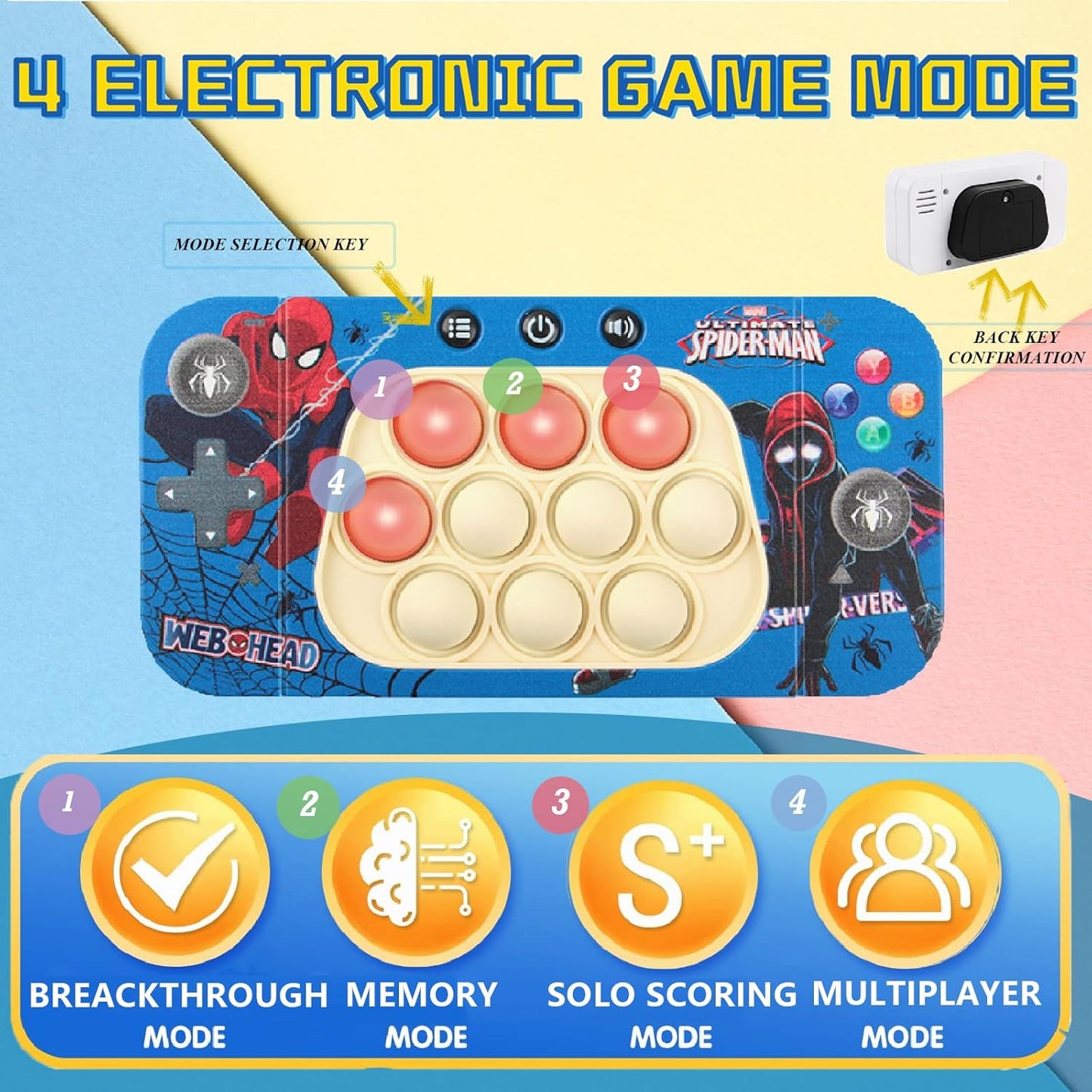 Creative Stress Relief Toys, Decompression Breakthrough Puzzle Pop Button Gopher Game Machine, Novelty Fidget Toys Party Favor Gifts for Kids Adults, Toy for 3+ Year Old (Spiderman)