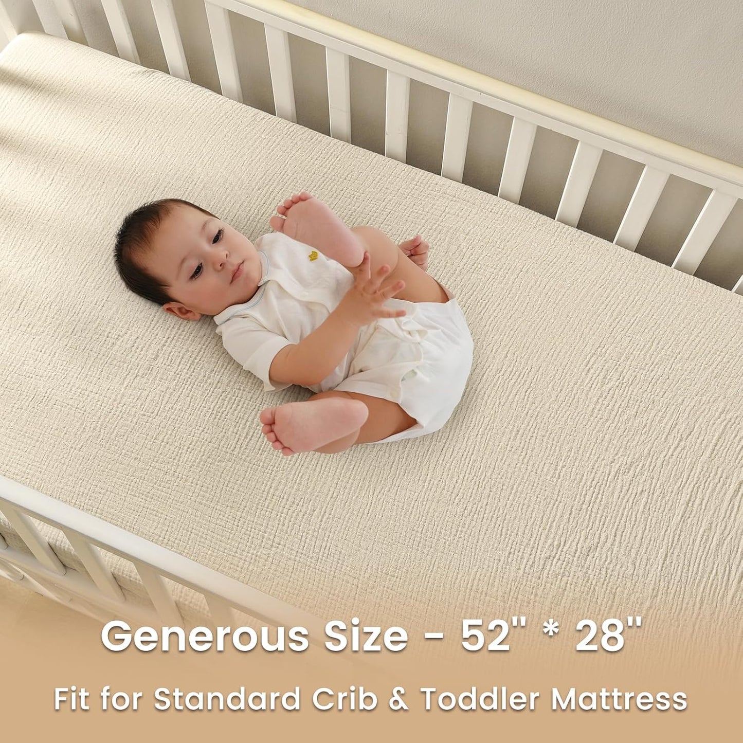 david's kids Muslin Crib Sheets for Boys Girls, 2 Pack 100% Cotton Soft Breathable Fitted Baby Sheet Set, 28x52 Inch Fits Standard Crib and Toddler Mattresses, Oat Milk & Sage Green