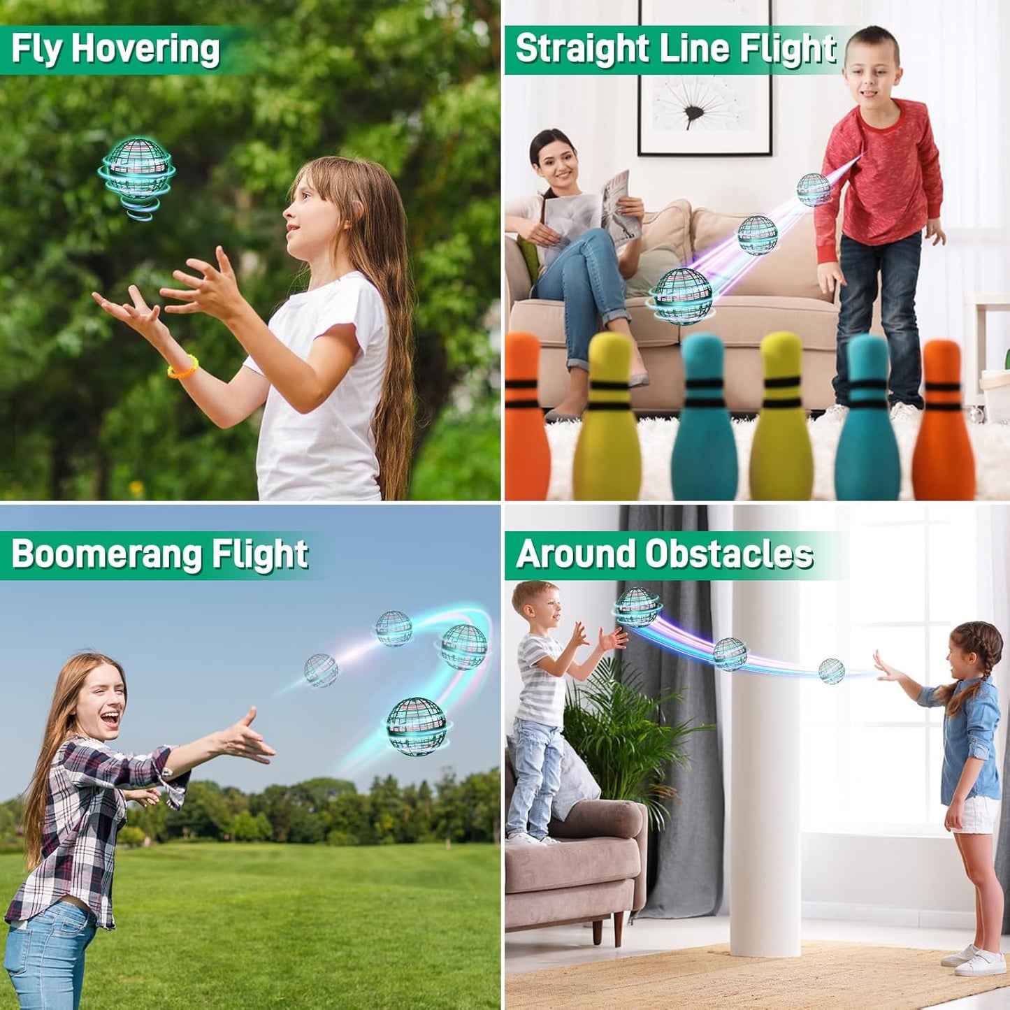 Flying Orb Ball 2024 Upgraded - Hover Orb Magic Ball Toy Lighted Flying Spinner Mini Drone Cosmic Globe for Kids Adults Flying Ball Orbit Ball for Family Gatherings Christmas Birthday Gift (Green)