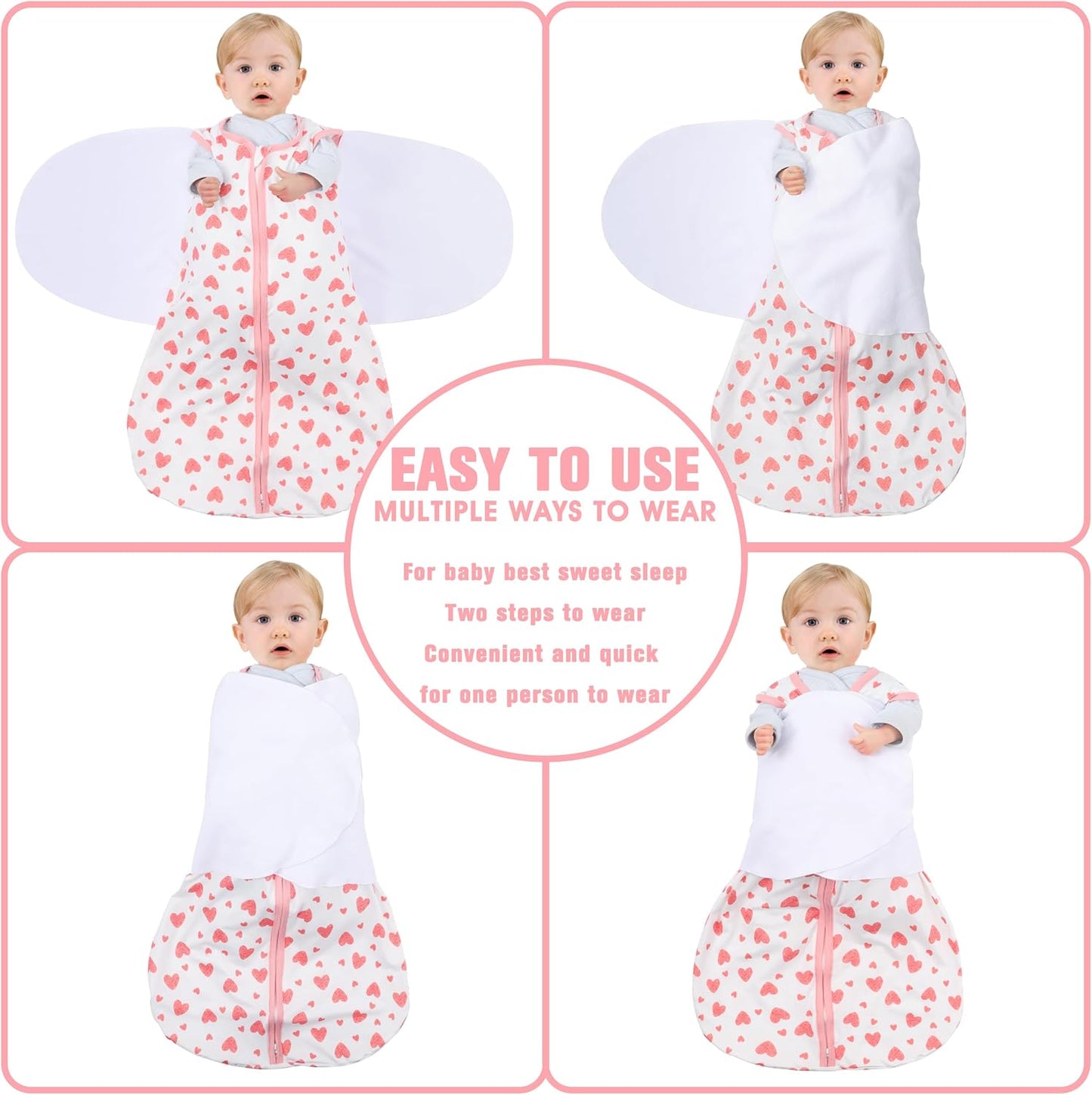 Newborn Sleep Sack Baby Swaddle,0-3 Months,3-Way Adjustable Wearable Blanket,100% Rayon Cotton Swaddling Sleeping Bag，TOG 0.5（Heart&Floral）