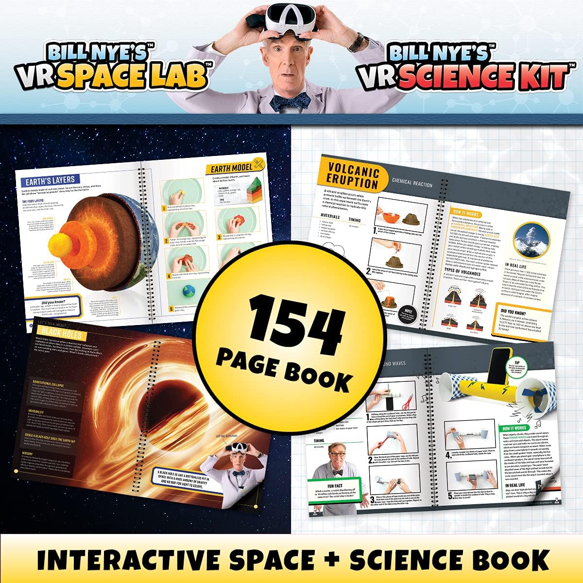 Bill Nye's VR Science Kit and VR Space Lab - Virtual Reality Kids Science Kit, Book and Interactive STEM Learning Activity Set (2 in 1 Combo Pack) - for Ages 8 and Up [Packing May Vary]