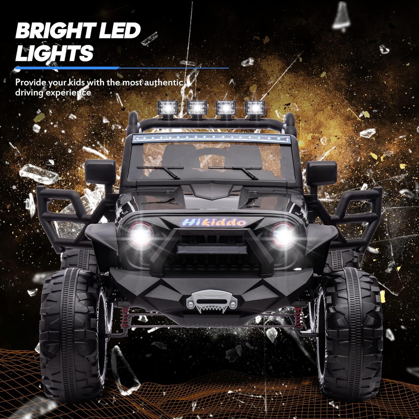 24V 9Ah Ride on Toy for Big Kids, 4x4 2 Seater Ride on Car Truck w/Remote Control, 4x200W Motors - Black Warrior