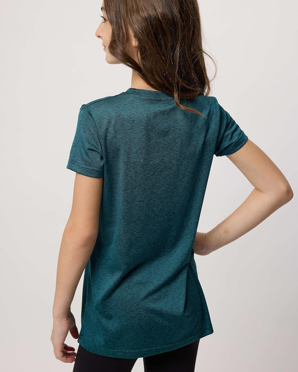 Real Essentials 5 Pack: Girls Short Sleeve Dry-Fit Crew Neck Active Athletic Performance T-Shirt