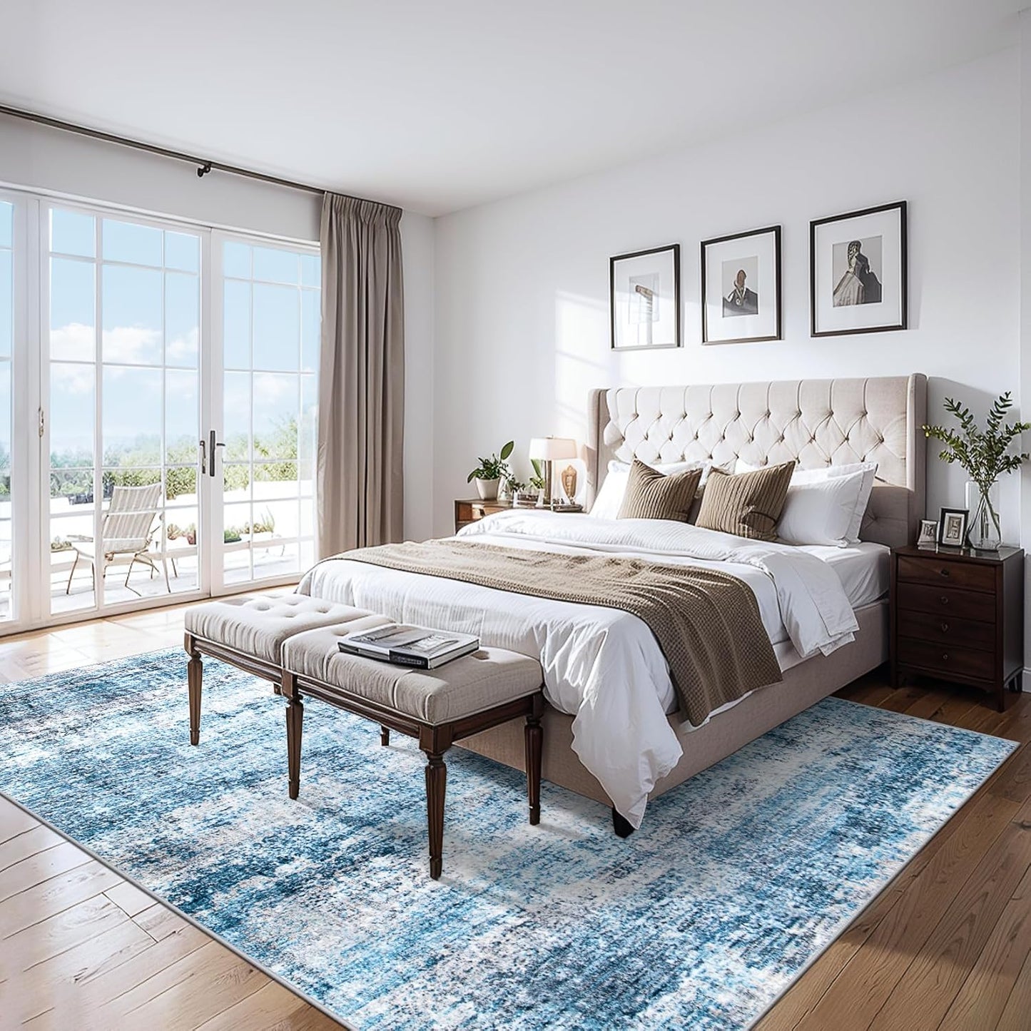 8x10 Area Rugs for Living Room - Washable Rug Modern Abstract Soft Large Neutral Non-Slip Carpet Indoor Floor Thin Carpets for Bedroom Dining Room Farmhouse Nursery Home Office Blue Grey