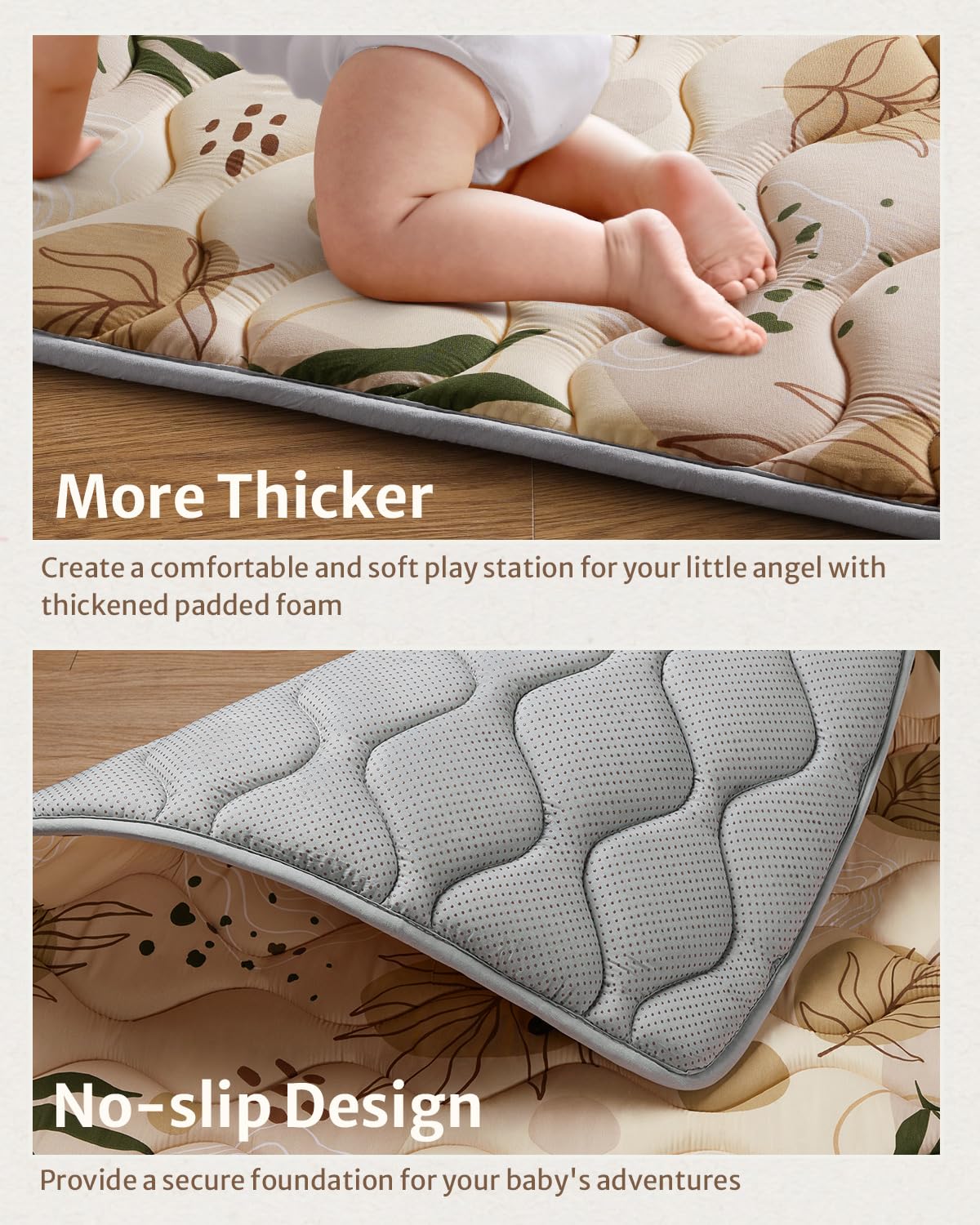 Blissful Diary Portable Baby Play Mats for Floor, Thicken Cushioned Foldable Baby Crawling Mat for Indoor Outdoor, Non-Slip & Washable Kids Playmat for Tummy Time Activity, Earth Tones 43" X 43"