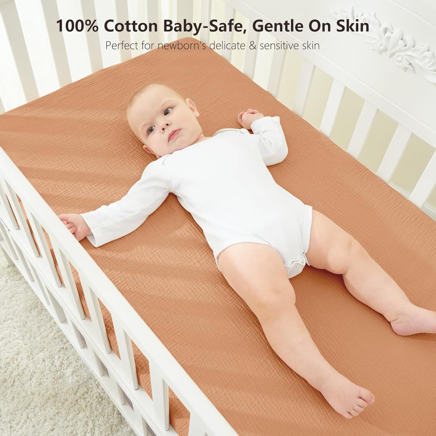 Bearmoss Muslin Crib Sheets 100% Cotton Baby Bed Sheets Soft&Breathable Nursery Sheet 52"x28" for Standard Crib Mattress&Toddler Bed Mattress - 2 Pack (Brown Moon)