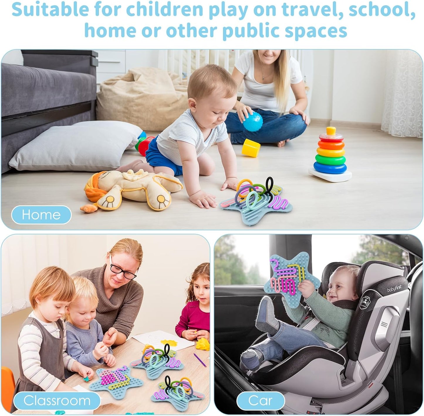 Sensory Toys for Toddlers Kids Sensory Activity Board Calming Fidget Toy for Stress Relief,Anxiety,ADHD,Silent & Mess-Free,Autism Sensory Products for Kids 3+ & Adults,Kids Travel Activity Toys (Blue)