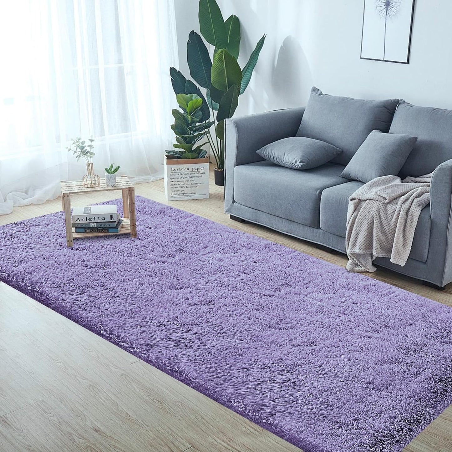 2x6 Runner Rug for Bedroom: Fluffy Shag Soft Washable Rugs Small Fuzzy Plush Indoor Carpet for Hallway Bedside Dorm Kids Girls Boys Room (Purple, 2'x6')
