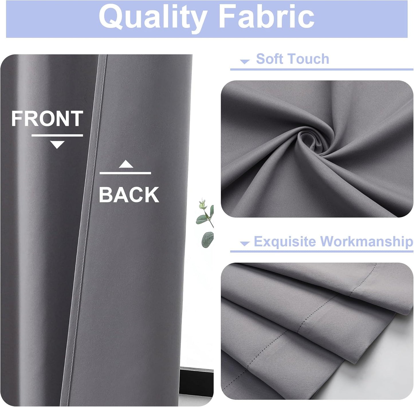 Simplebrand Ava Light Grey Short Blackout Curtains for Bedroom 45 Inches Long 2 Panels Set, Solid Thermal Insulated, Energy Saving Window Treatment Curtains Blackout Drapes, W40 x L45 Inch, Light Grey