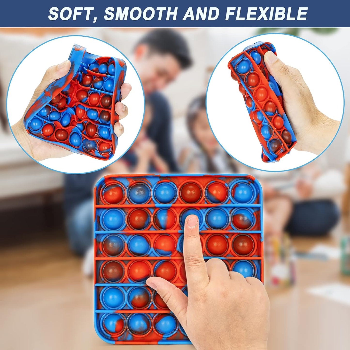 Pop It Fidget Toys - Bubble Tie Dye Fidgets Toys for Anxiety - Sensory Toys for Autism - Stress Relief Toys for Kids with ADHD - Food Grade Silicone 3 Pack Set, Push Pop Fidget Toy (Square)