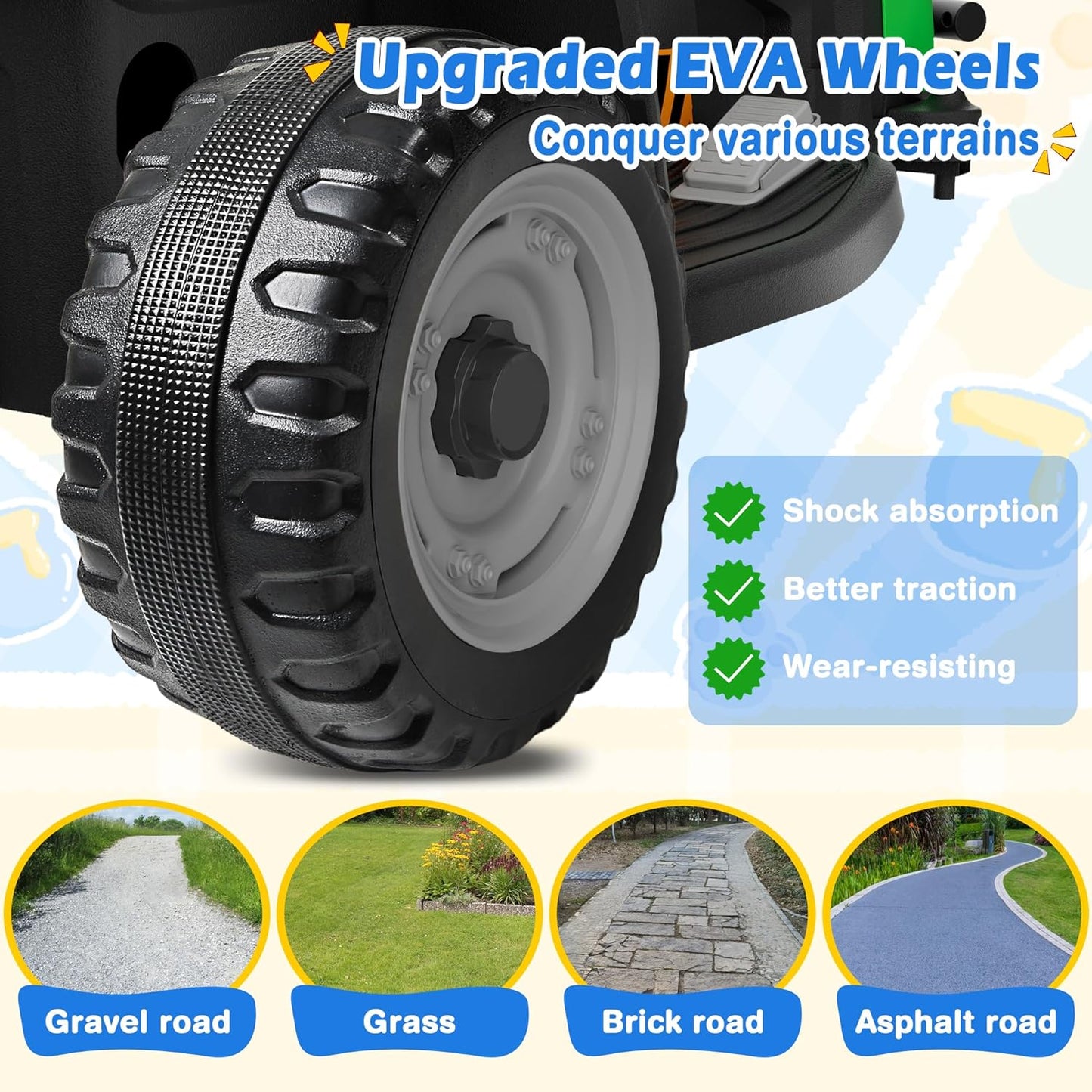 24V Ride On Tractor w/Tiltable & Detachable Trailer, 2x65W Motors, EVA Tires, Remote Control, Bluetooth, Shifter, Music, Electric Car for Kids, Green