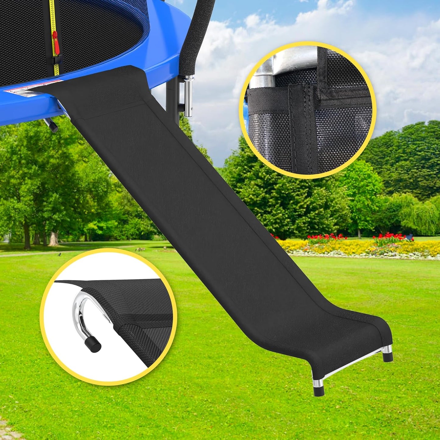 Ergonomic Trampoline Slide with Buffer Region for Children Kids, Outdoor Trampoline Slide Attachment, Heavy Duty Steel, Frame, Easy to Assemble (Silvery)