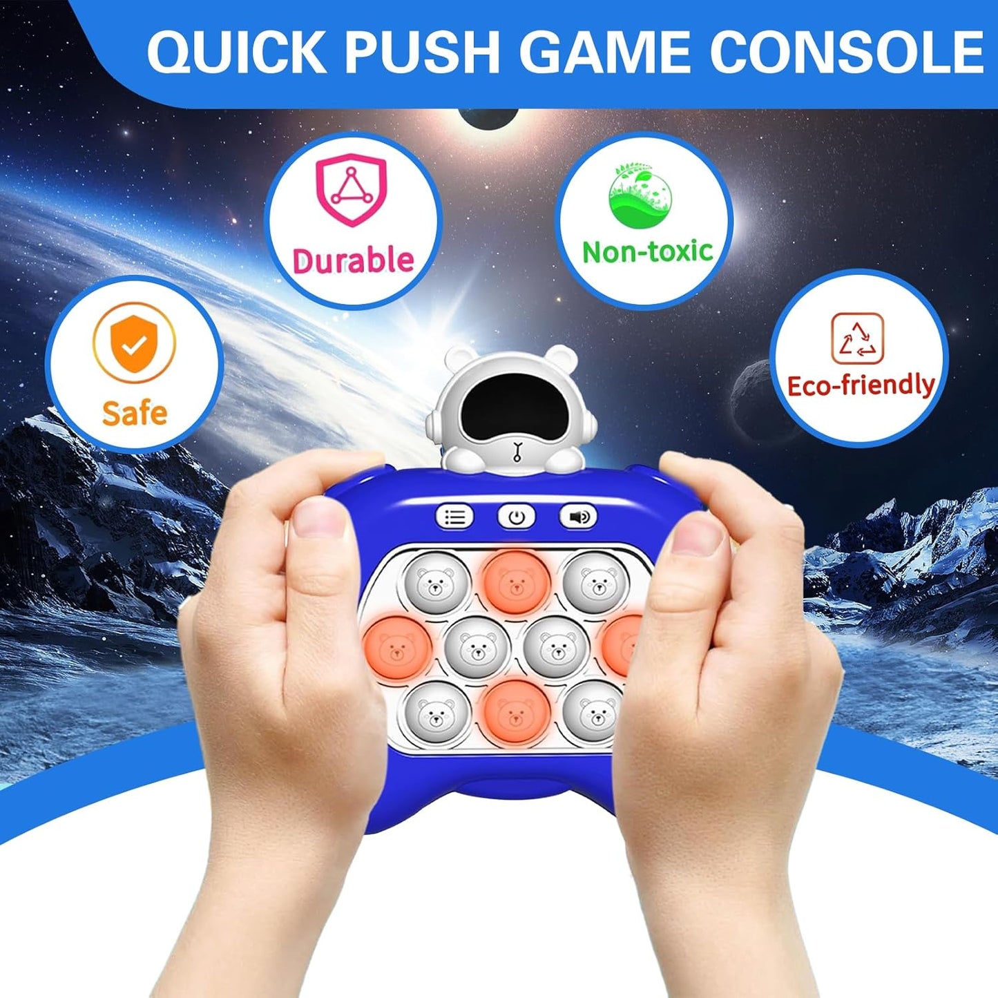 Fast Push Game,Sensory Toys Pop Game Machine,Handheld Fidget Console for Kids Adults, Birthday Gifts for Boys Girls-Blue Astronaut