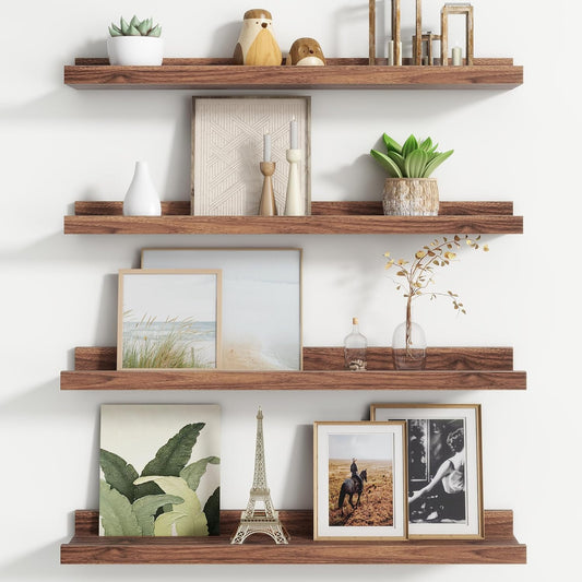 Floating Picture Ledge Shelves for Wall Set of 4, 24 Inch Wall Shelves with Lip Long Large Nursery Book Shelf for Toys Storage Kids Bookshelf Wall Mounted Living Room Bedroom Decor Frames