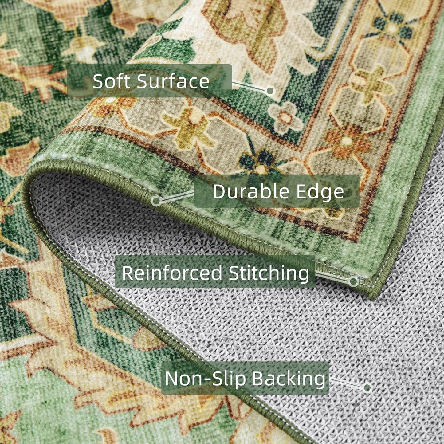 Green Runner Rug 2x4 Rugs Boho Small Washable Runner Rugs for Entryway Bathroom Kitchen, Small Rugs Soft Low Pile Non-Slip Rubber Backing Oriental Door Mat