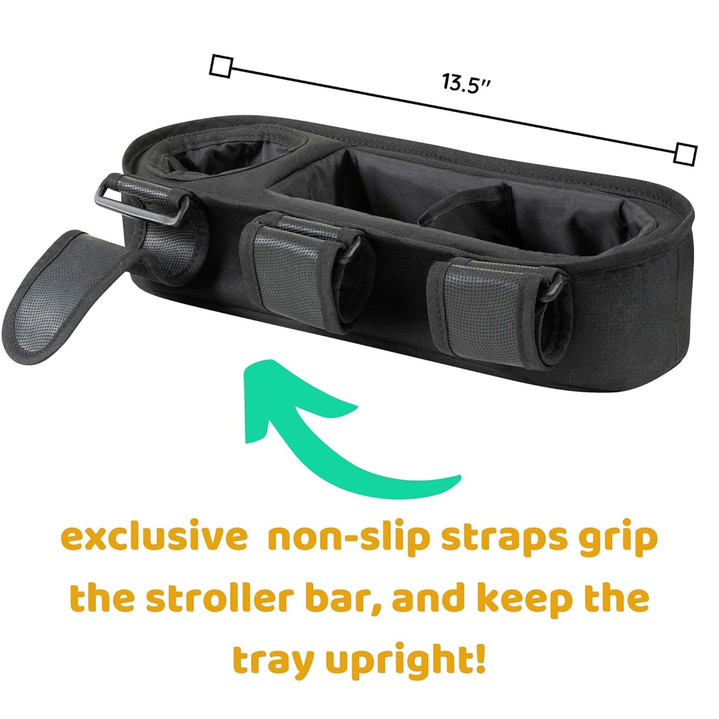 Universal Stroller Tray with Insulated Sippy Cup Holder - Upgraded Rigid Frame Stays Upright - Exclusive Non Slip Straps Firmly Grip Stroller Bar. Universal Stroller Snack Tray Attachment