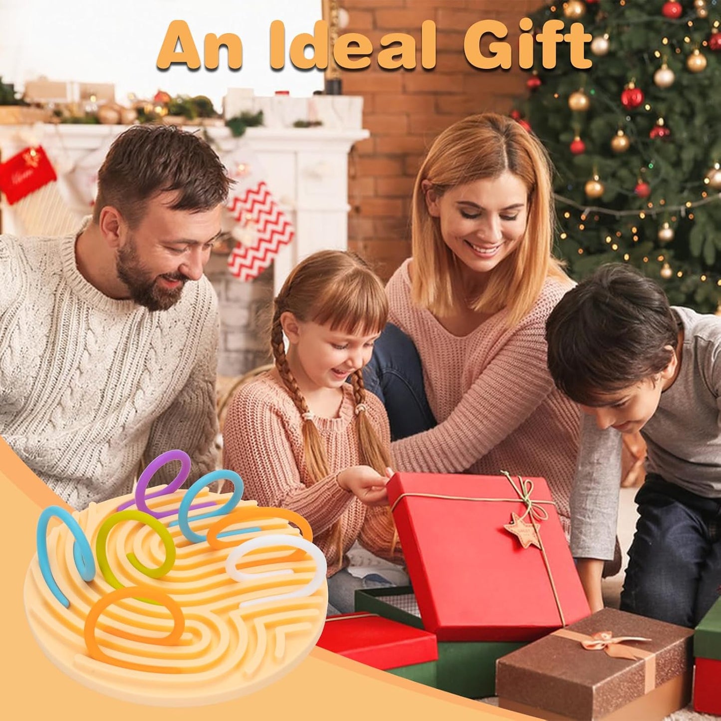 Sensory Activity Board Silicone Fidget Toys with Travel Bag and 13 Strings for Adults Kids Anxiety Relief Stress, ADHD & Autism (Beige, 6.6in)