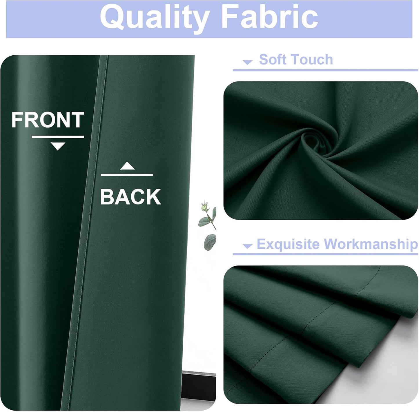 Simplebrand Ava Ever Green Blackout Curtains for Bedroom 96 Inches Long 2 Panels, Thermal Insulated, Energy Saving Living Room Window Treatment Curtains Blackout Drapes, W40 x L96 Inch, Ever Green