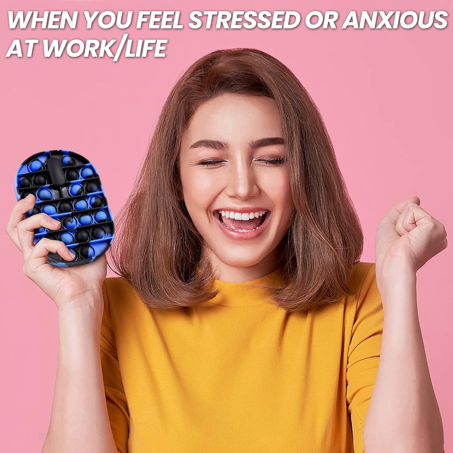 2PCS Mouse & Keyboard Push Pop Bubble Fidget Sensory Toys, Large Bubble Silicone Computer Accessory with Alphabet Number Squeeze Toy Stress Anxiety Relief Early Learning (Tie-Dye Blue/Black)