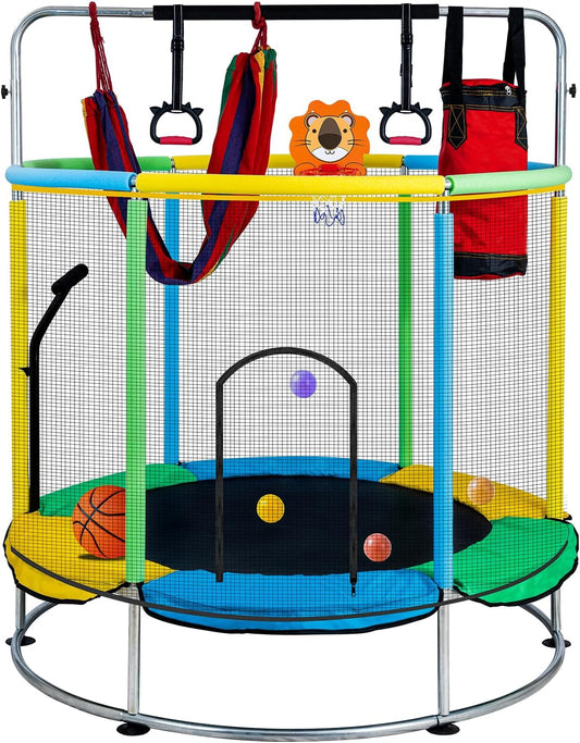 Trampoline for Kids with Anti-Rollover Round Bottom and Swing,55" Toddler Mini Trampoline for Kids Up to 440 Ibs,Gifts for Ages 3 Years and UP Indoor or Outdoor Play