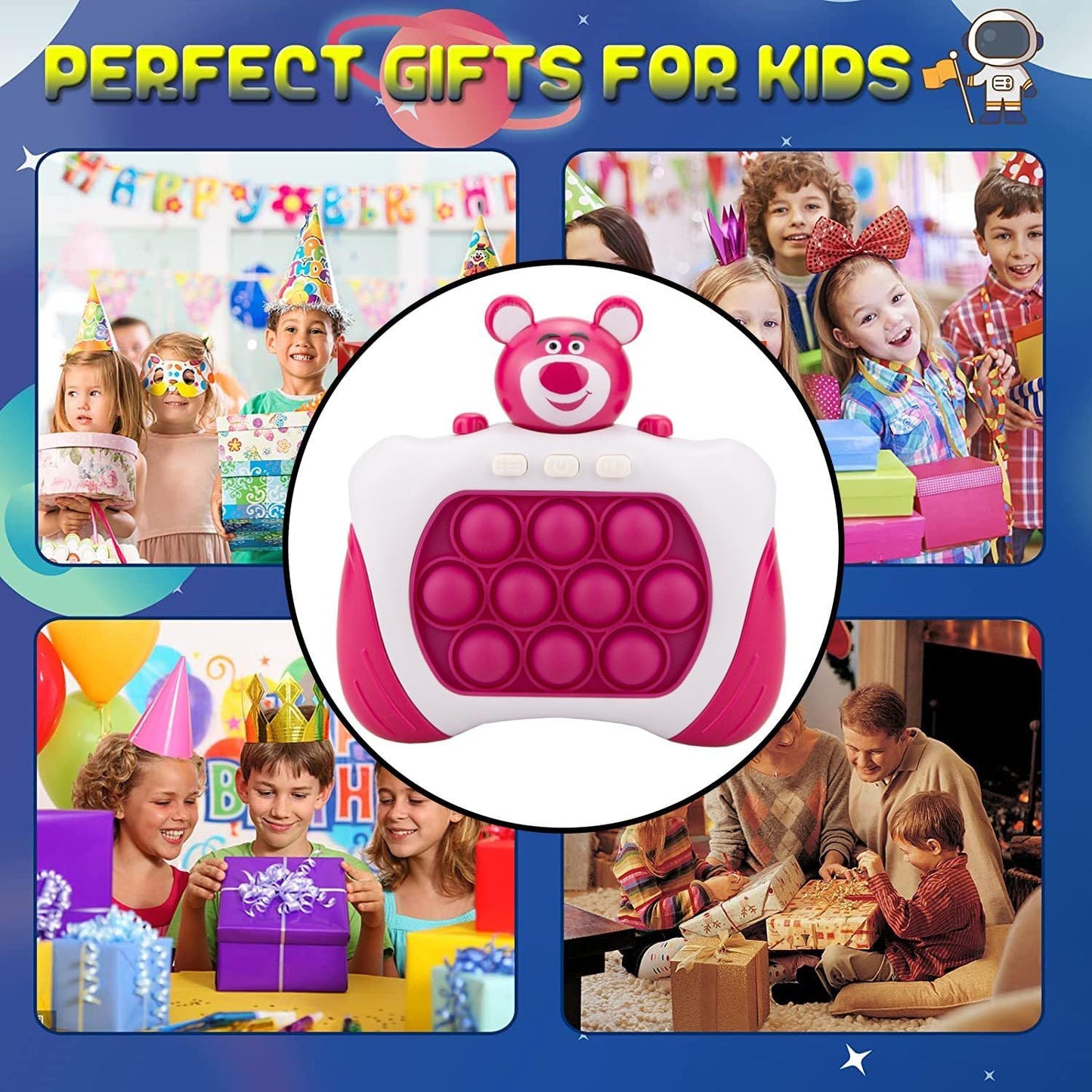 Fast Push Bubbles Pop Fidget Toy It Game, Quick Push Light Up Pop Interactive Sensory Toy, Fast Push Button Game for Kids Adult, Stress Relief Handheld Game Present Toy for 3 4 5 6 7 Years Boy Girl