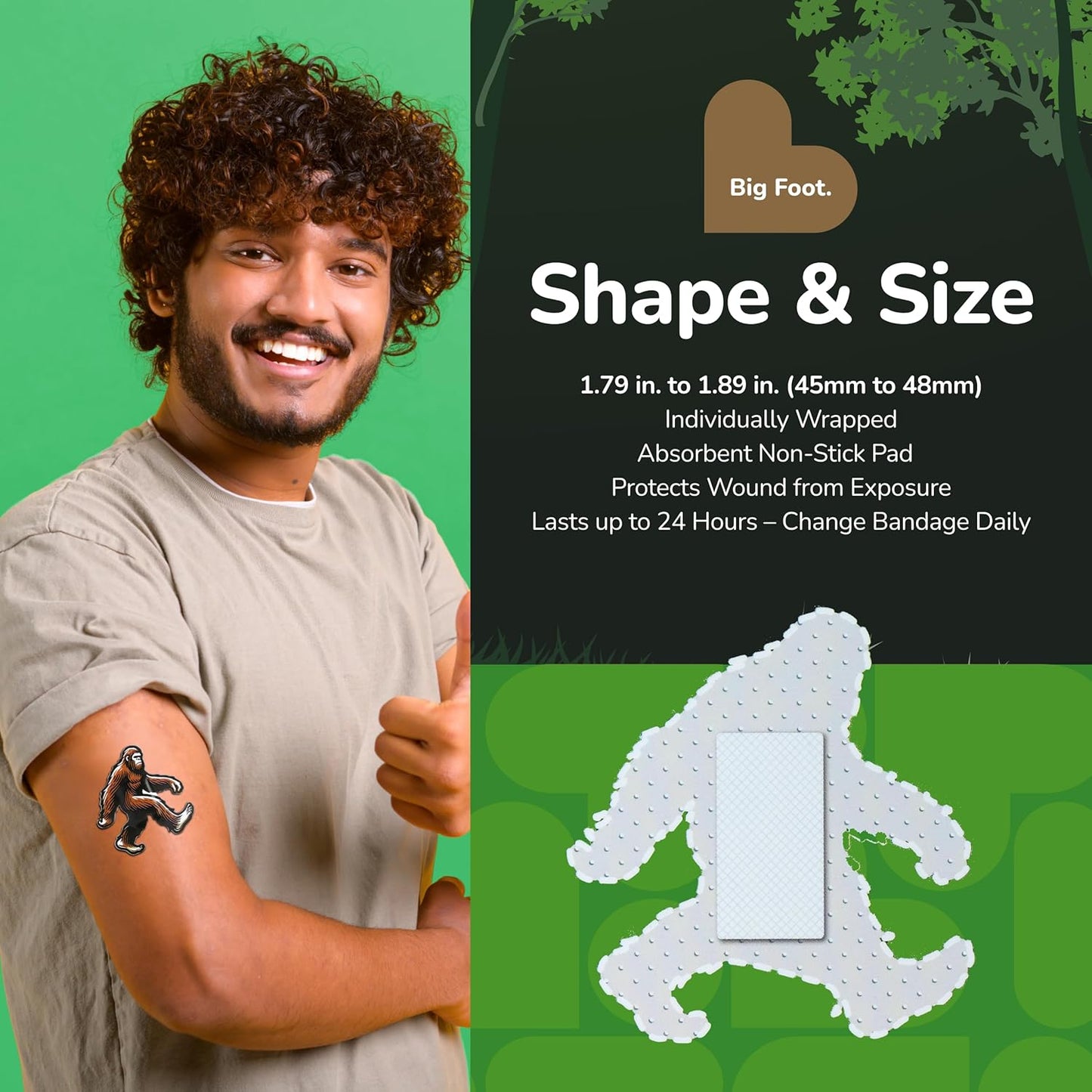 BioSwiss Bandages, Bigfoot Shaped Self Adhesive Bandage, Latex Free Wound Care, Fun First Aid Kit Supplies for Kids and Adults, 50 Count