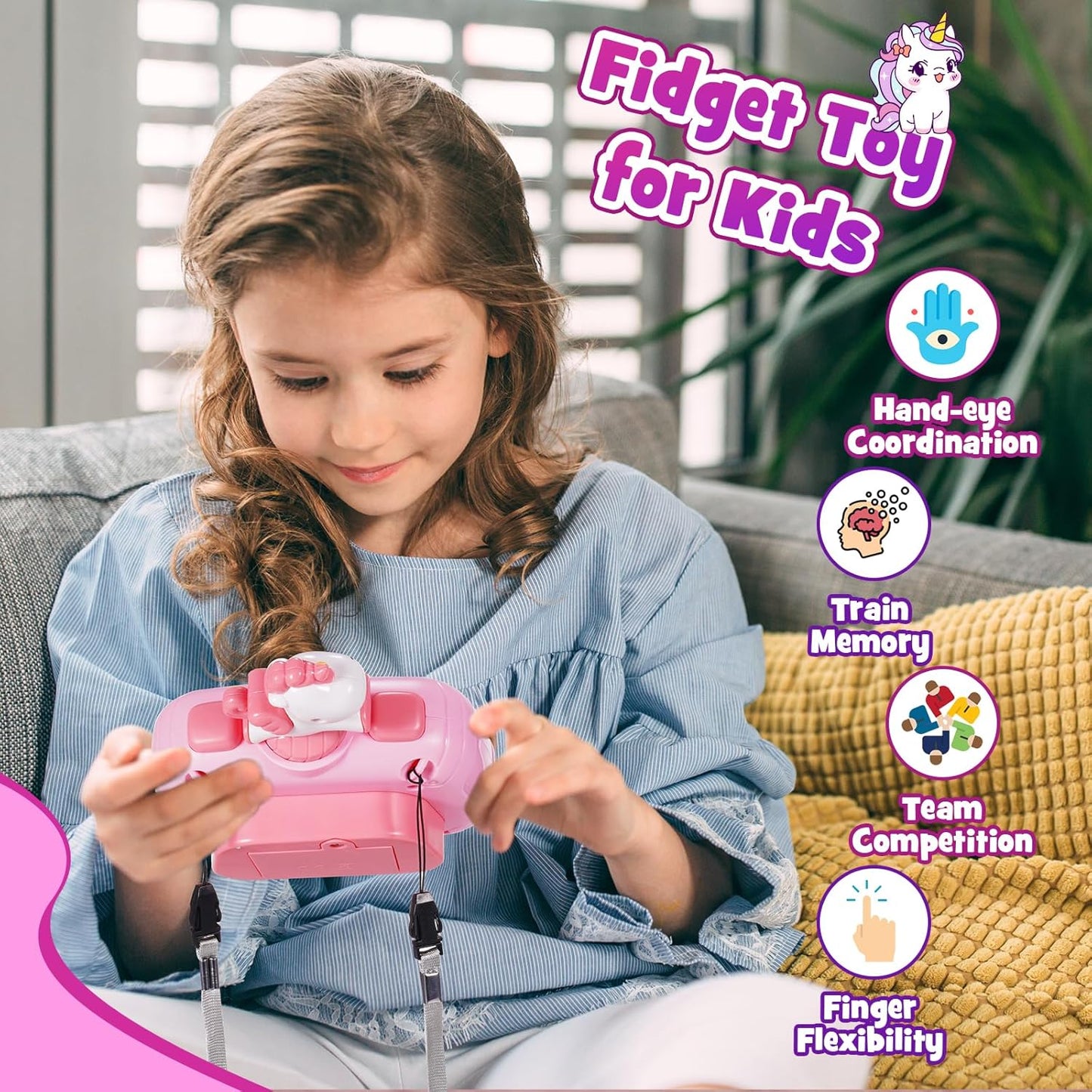 Unicorn Kids Fidget Game Toys: Pop Quick Push Handheld Games for Kid 4 5 6 7 8 9 10 11 12Year Old Girls Birthday Gifts Autism Sensory Toy for Girl Ages 6-8-12 Toddler Travel Toy Girls Popping Game