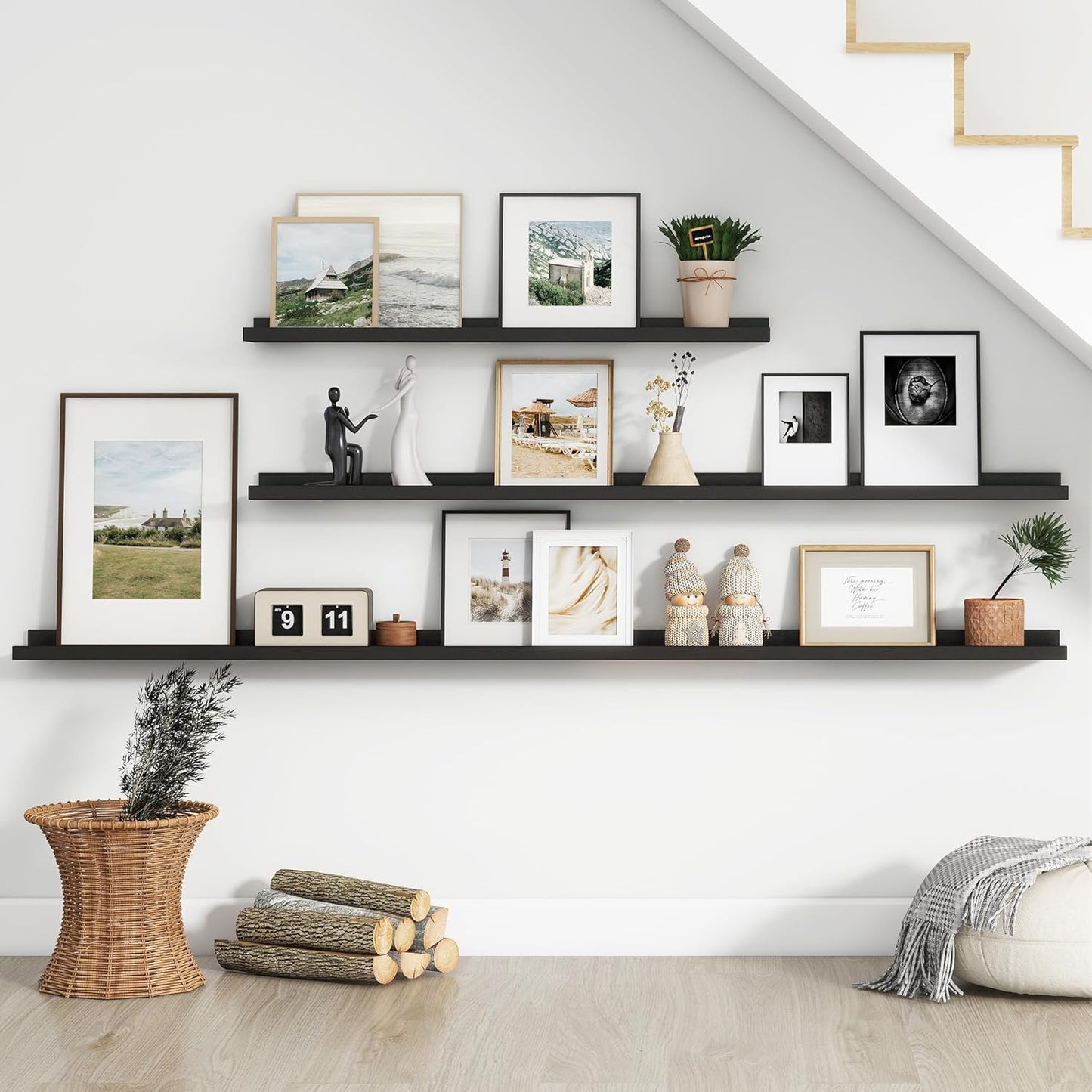 Floating Picture Ledge Shelves for Wall Set of 4, 72 Inch Wall Shelves with Lip Long Large Nursery Book Shelf for Toys Storage Kids Bookshelf Wall Mounted Living Room Bedroom Decor Frames