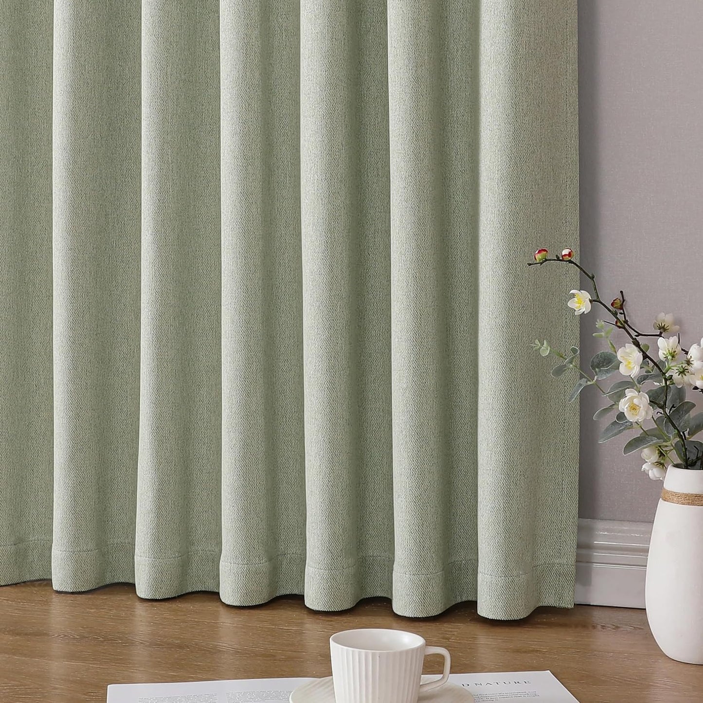 Joydeco Custom Blackout Curtains for Bedroom, Total Blackout Curtains Back Tab & Rod Pocket, Solid Thermal Insulated Window Drapes Luxury Decor for Living Room 1 Panel (Custom Size, Sage Green)