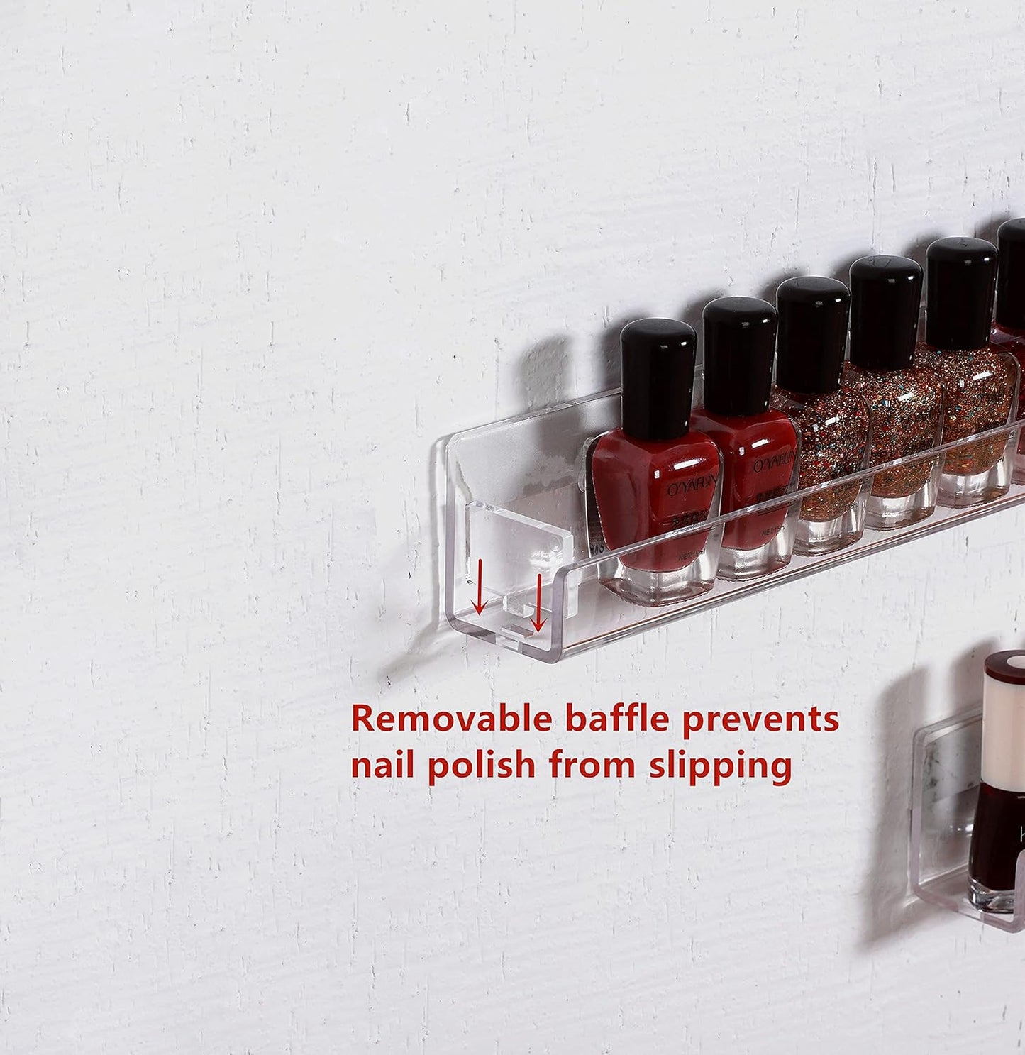 IEEK 4 PCS Floating Invisible Kids Bookshelf Wall Mounted Nail Polish Rack,Clear Acrylic Picture Ledge Vinyl Record Display Shelf Nail Polish Holder with Removable Anti-Slip End Inserts,15 inch