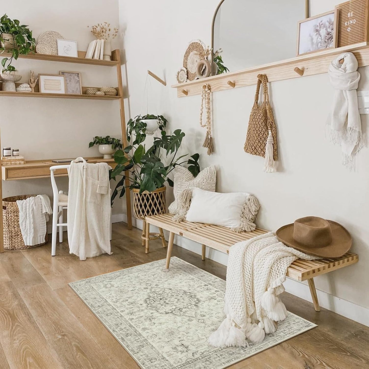 LIVEBOX Washable Rug 2x3 Kitchen Mats for Floor Entryway, Non Slip Front Door Mat for Bathroom Hallway, Boho Low-Pile Small Carpet Farmhouse Throw Indoor Rugs for Bath Sink, Taupe