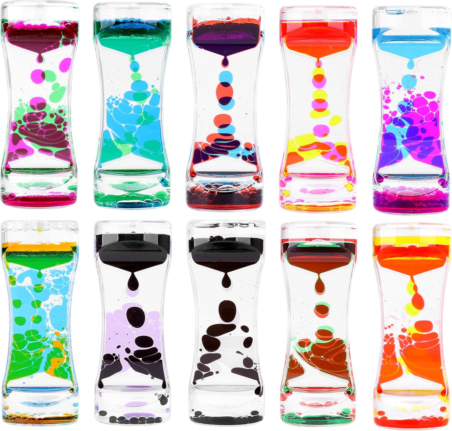 Liquid Motion Bubbler Colorful Oil and Water Sensory Toys Hourglass Bubbler Timer ADHD Anxiety Autism Fidget Toy for Kids Calm Stress Relief Desk Toys for Office for Adults Gifts (10 Packs)