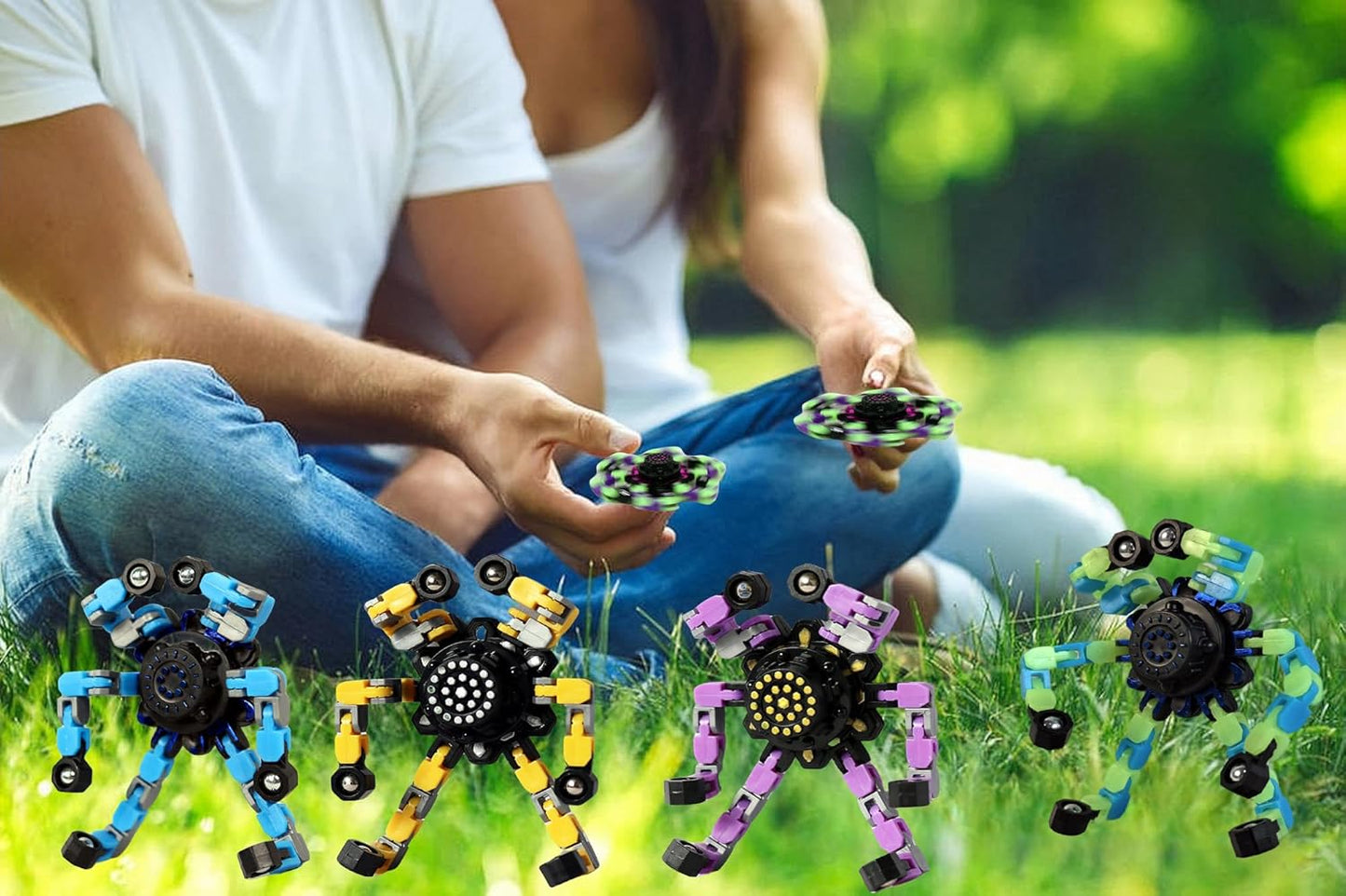 Fidget Toys Transformable Fidget Spinners for Kids and Adults Stress Relief Toys for Boys and Girls Fingertip Gyros for ADHD Autism for Kids Gifts Easter Basket Stuffers (Luminous Edition-4pcs)