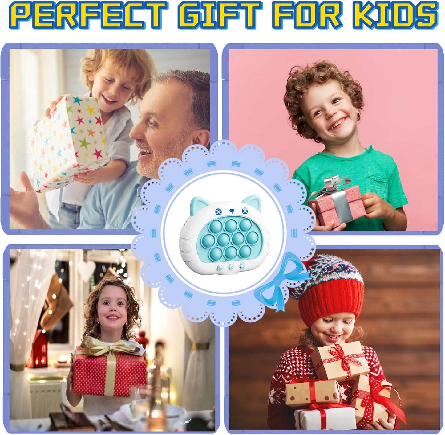 Creative Stress Relief Toys, Decompression Breakthrough Puzzle Pop Button Gopher Game Machine, Novelty Fidget Toys Party Favor Gifts for Kids Adults, Toy for 3+ Year Old (Blue Cat)