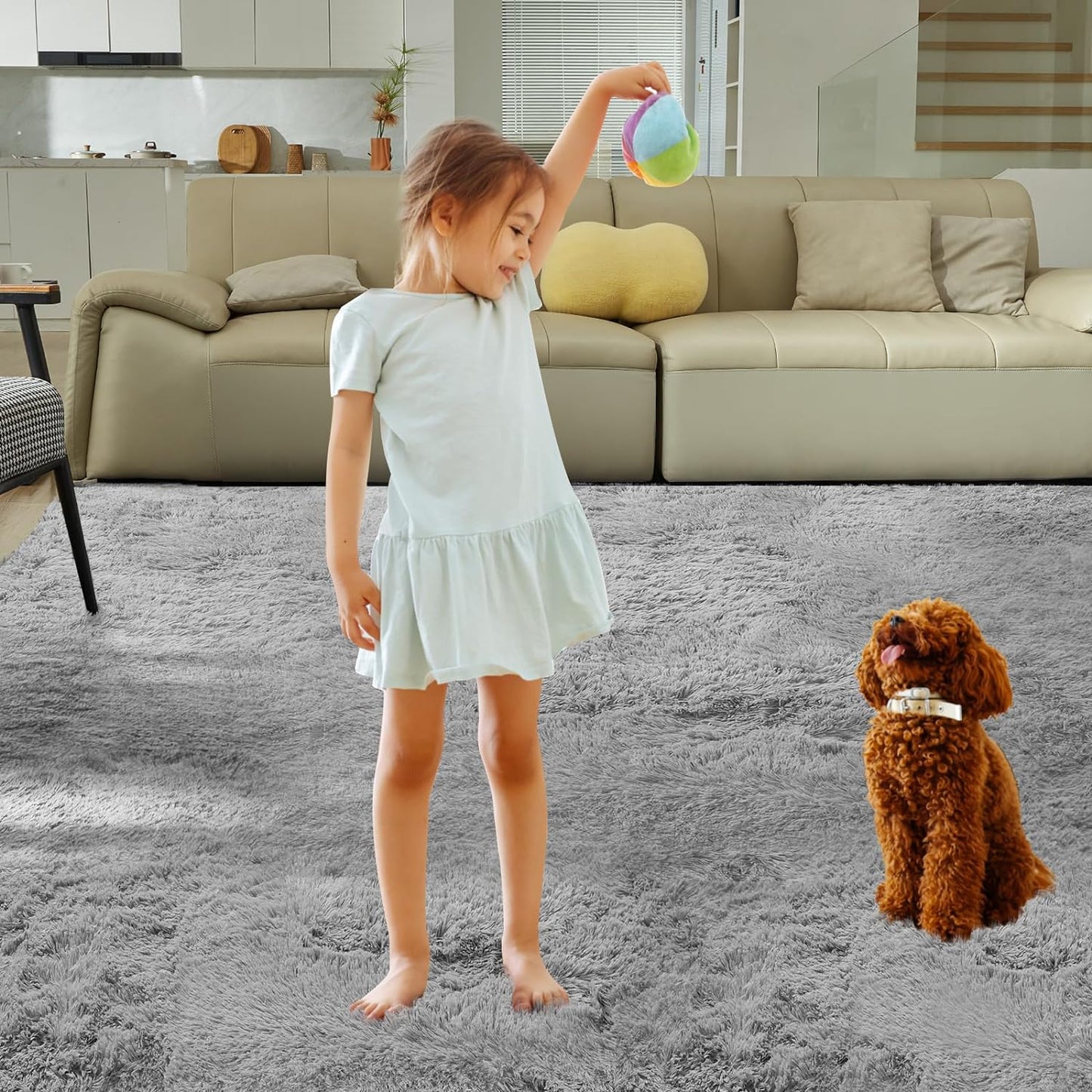 Ultra Soft Rug for Living Room, 9X12 Fluffy Shag Area Rug for Bedroom, Modern Shaggy Carpets Fuzzy Rug for Teens Dorm Nursery Home Decor Aesthetic, Upgrade Anti-Skid Durable, Grey