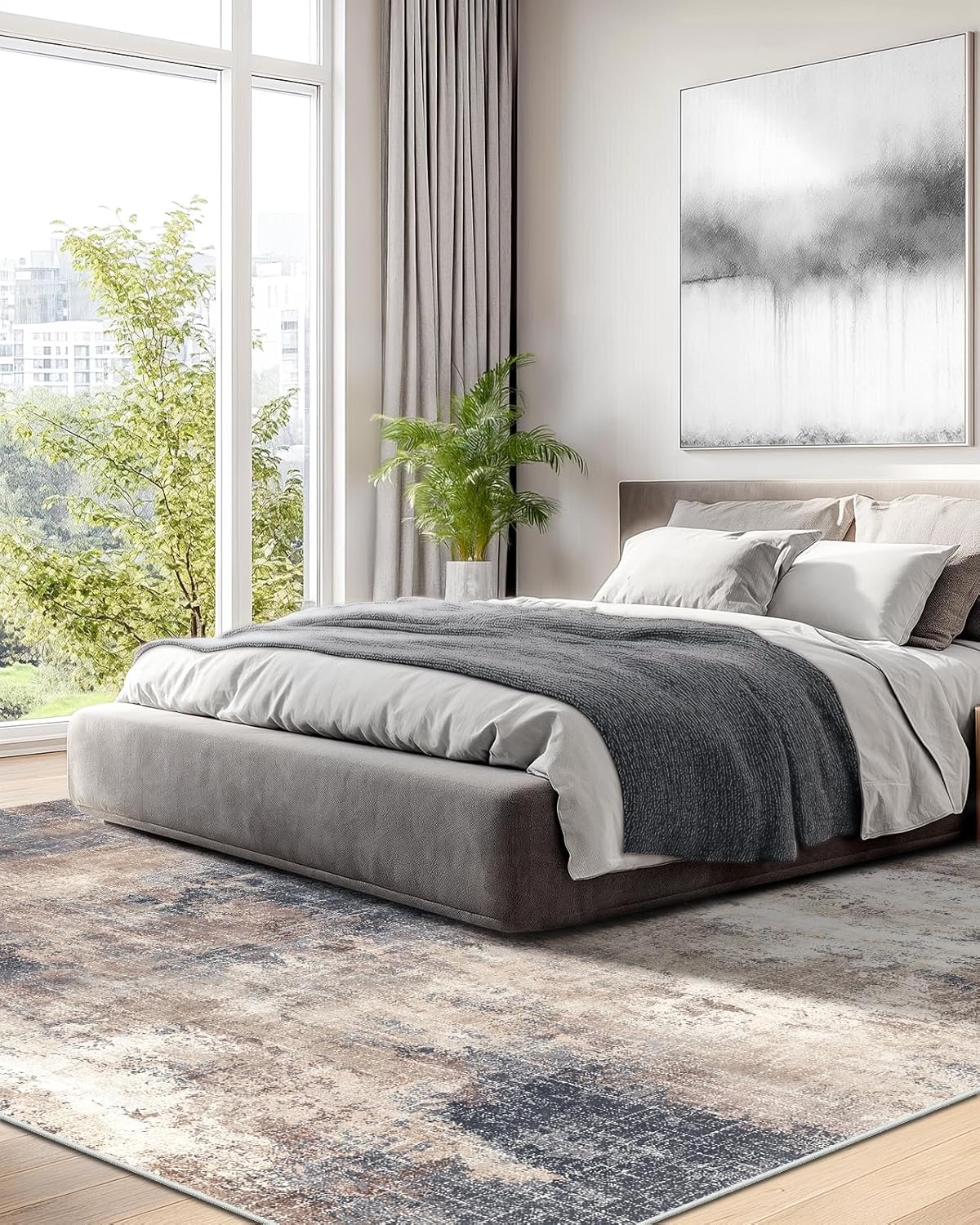 AMADA HOMEFURNISHING 9x12 Large Area Rug, Modern Abstract Living Room Rug with Non-Slip Backing & Short Pile, Washable Rug with Abstract Pattern for Living Room, Bedroom and Dinning Room, Brown