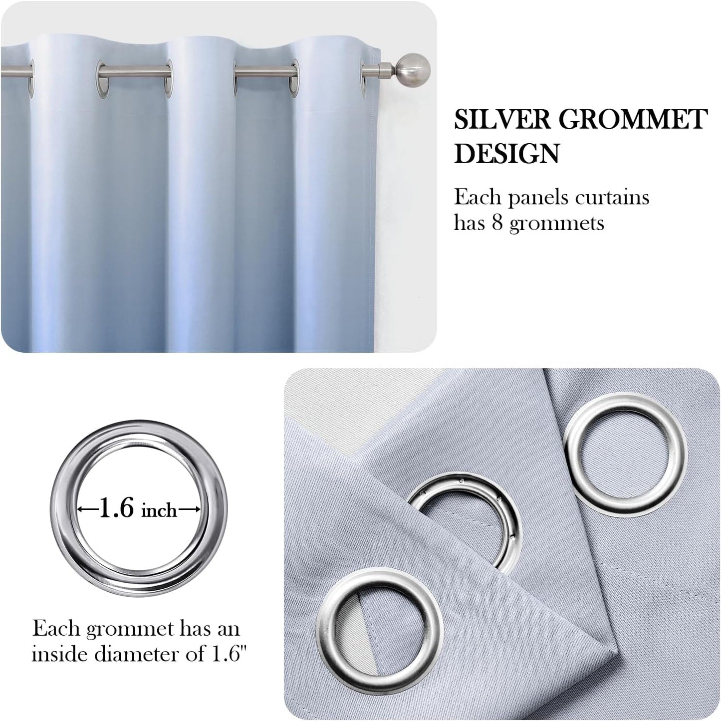 HOMEIDEAS Navy Blue Ombre Blackout Curtains 52 X 63 Inch Length Gradient Room Darkening Thermal Insulated Energy Saving Grommet 2 Panels Window Drapes for Living Room, Bedroom