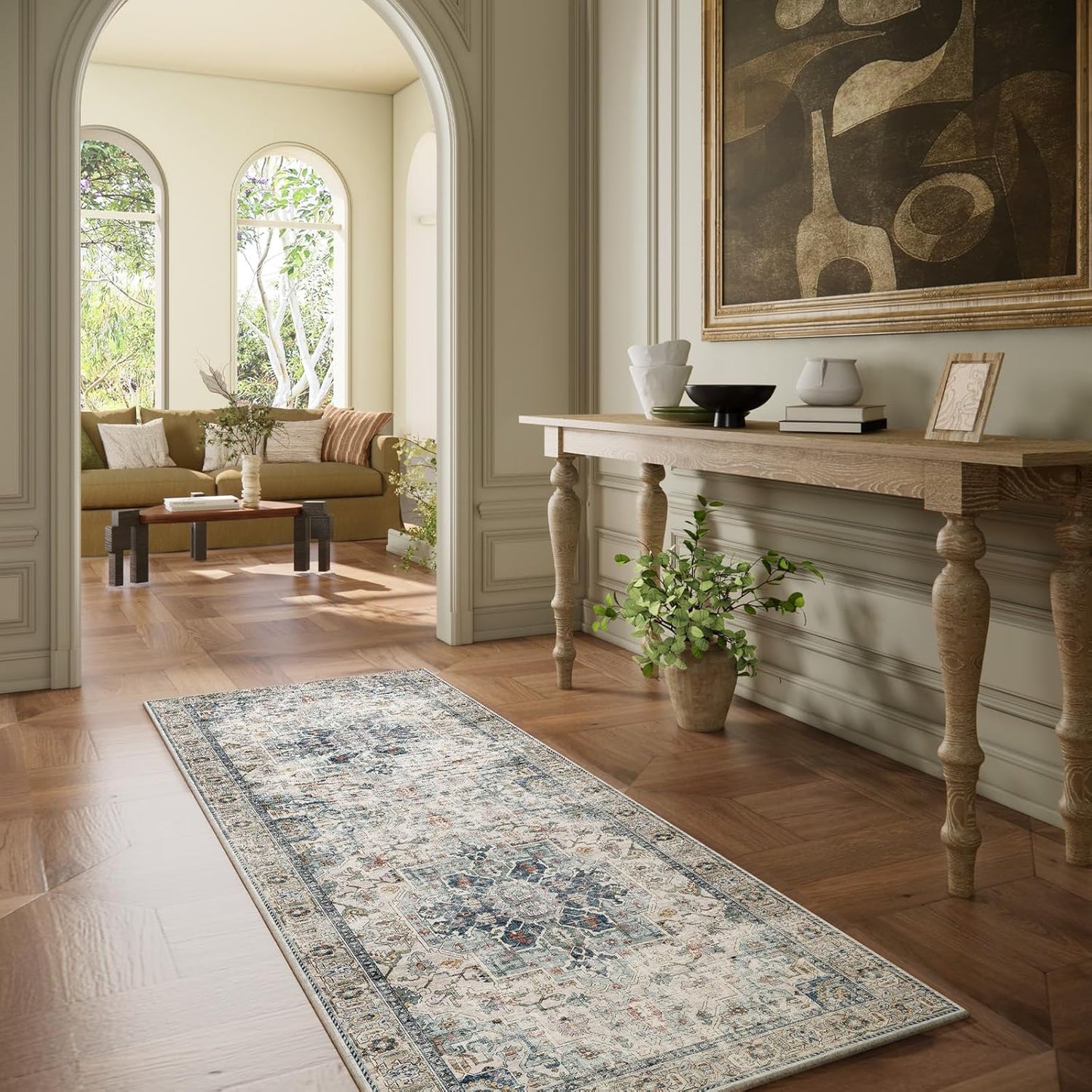 Machine Washable Kitchen Runner Rugs: 2'6"x8' Hallway Runner Rug Non Slip Low Pile Stain Resistant Soft Carpet Runners for Hallways Indoor Entryway Kitchen Laundry Room Beside Farmhouse