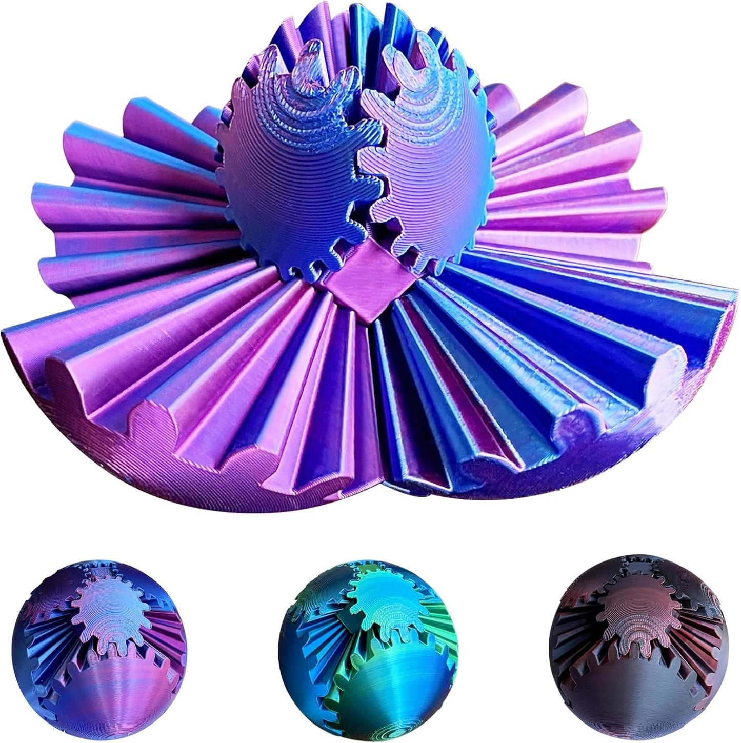 Gear Ball, Gear Sphere, 3D Printed Gear Ball Spin Ball or Cube Fidget Toy, Stress Ball, Fidget Ball, Gear Toy for Stress and Anxiety Relaxing (Color C)