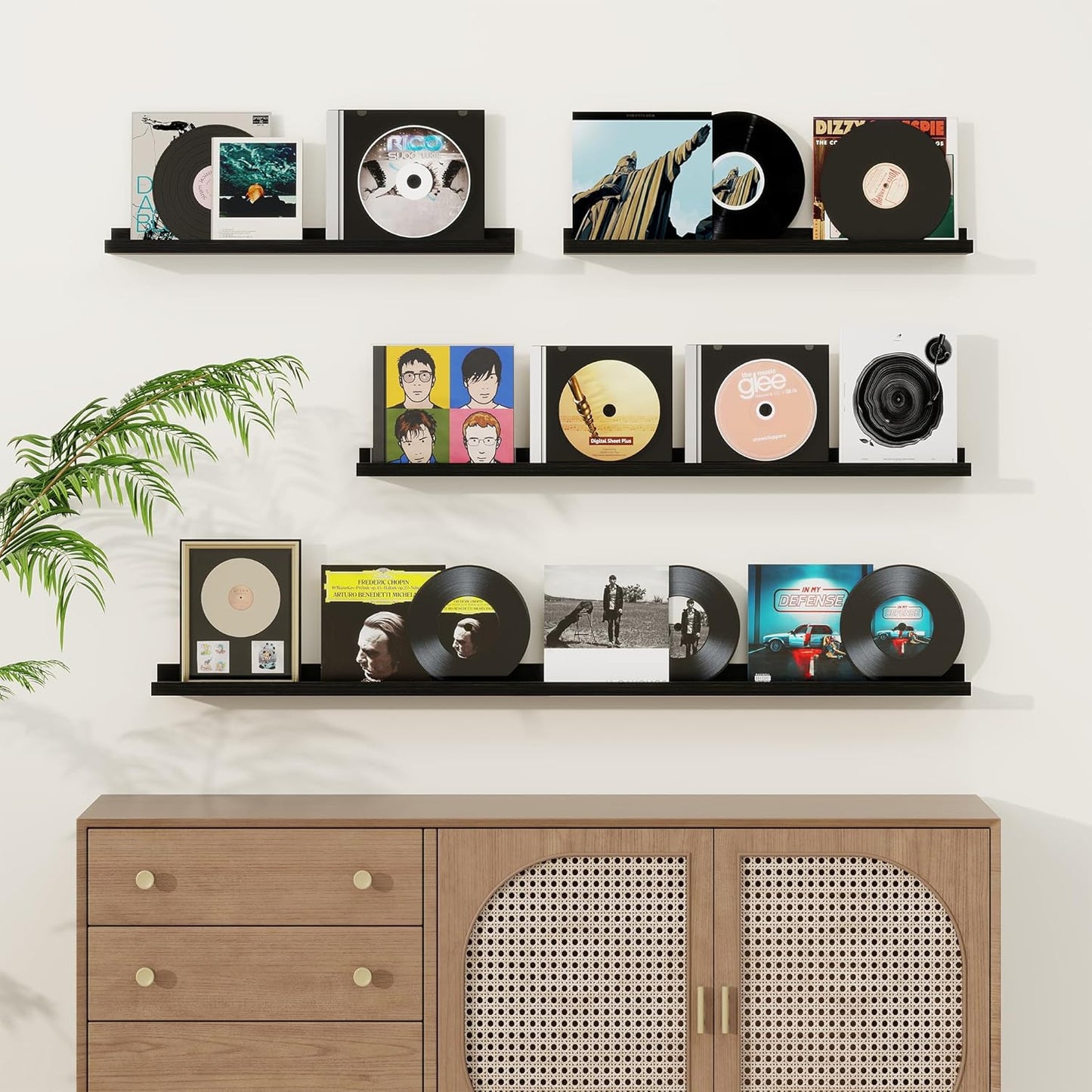 Picture Ledge Shelf, Solid Pine Wood Floating Shelves Set of 2, 32 Inches Nursery Book Shelves for Toys Storage, Kids Bookshelf Wall Mounted for Living Room Bedroom Decor Books Photo Frames, Black