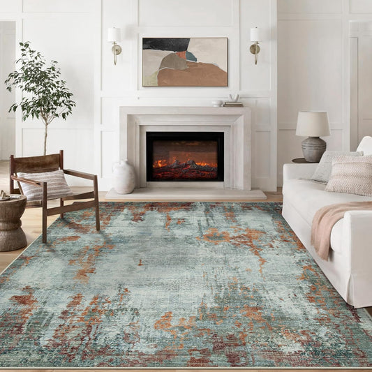 9x12 Area Rugs for Living Room Rug Washable: Modern Large Rug for Dining Room Bedroom Carpet Non Slip 9 by 12 Indoor Abstract Nursery Home Office Red Brown