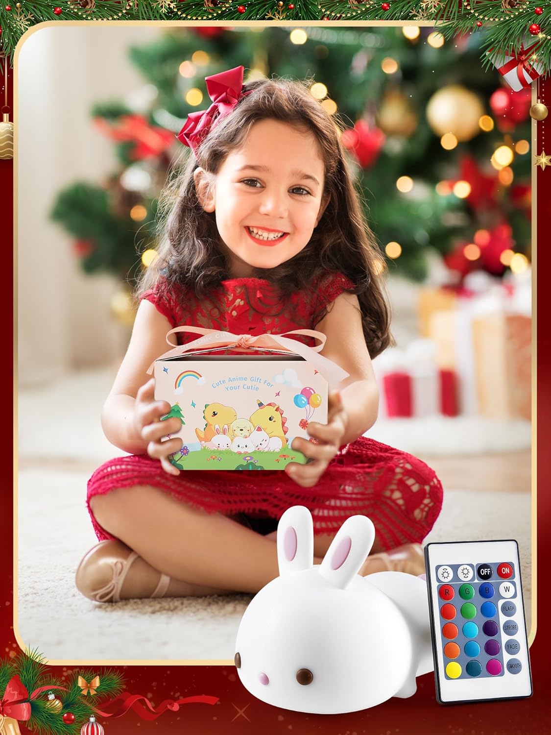 【Gifts Package】 Bunny Night Light for Kids Lamp, 16 Colors & Remote Rechargeable Kids Night Lights for Bedroom, Cute Gifts for Girls Gifts for Women
